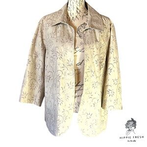 COLDWATER CREEK Women’s Café au Lait Brown Eyelet Open Front Jacket Plus Size 2X